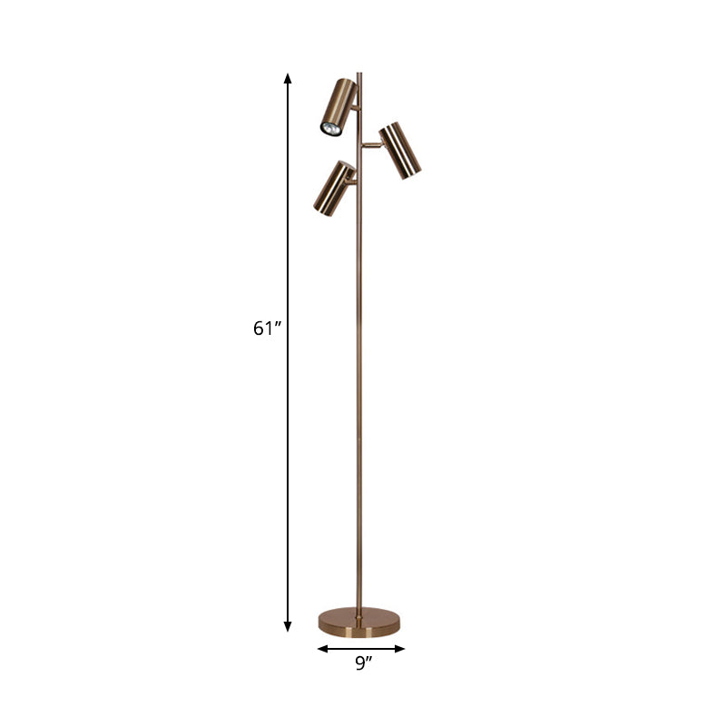 Modern Gold Bedroom Tree Floor Lamp With Tubular Metallic Design And 3-Head Reading Light