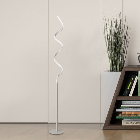 Modern Spiral Floor Reading Lamp With Metal Led Light For Bedroom - Black/White