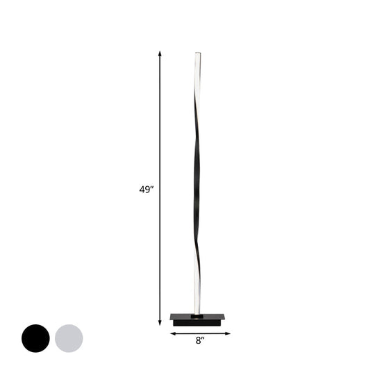 Minimalist Metallic Spiral Line Floor Reading Lamp - Black/Silver Led Stand Up Lighting In