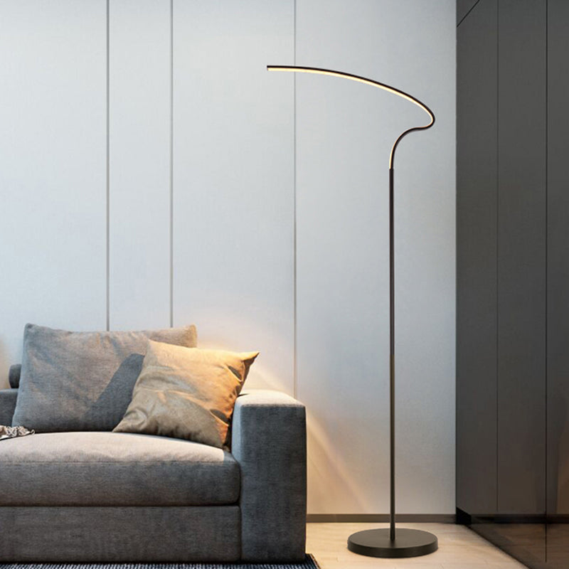 Modern Curved Led Floor Lamp: Stylish Metal Standing Light In Black/White Black