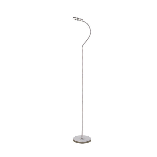 Simplicity Led Silver Floor Reading Lamp With Gooseneck Arm - Metal Ring Round Shade Stand Up Light