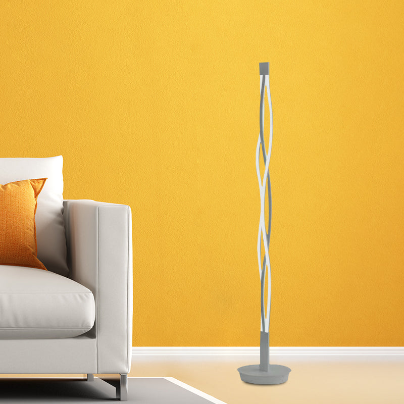 Modern Metal Stick Lamp: Black/White Led Nordic Floor Lighting With Spiral Design In