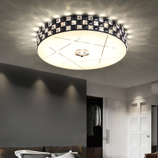 Modern Crystal-Encrusted LED Black Ceiling Mounted Flushmount Lamp for Bedroom