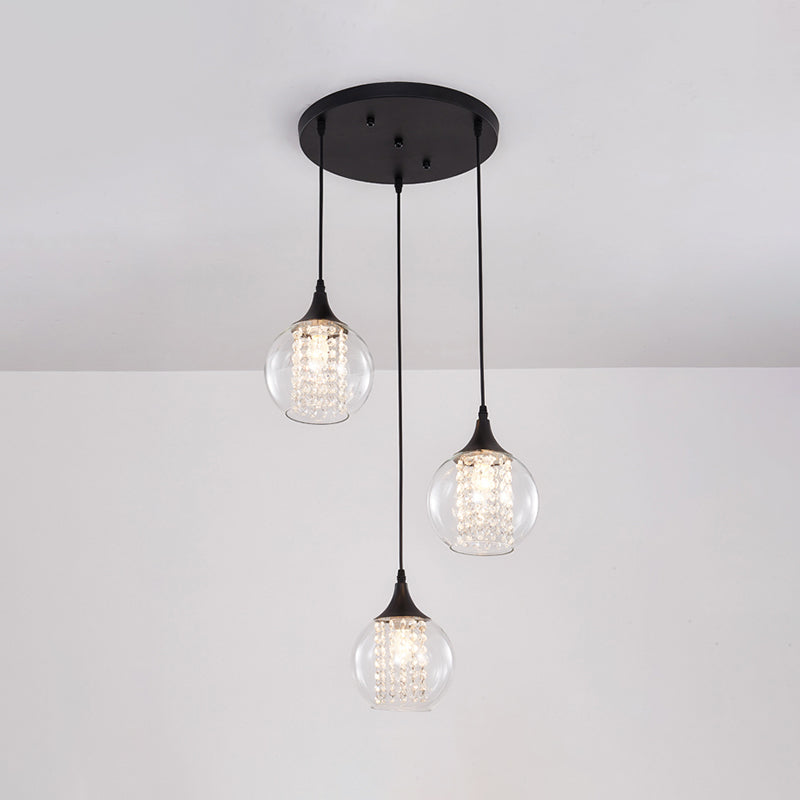 Plafonnier Globe Multi élégant avec verre transparent, 3 ampoules, finition noire - Lampe suspendue de salle à manger moderne