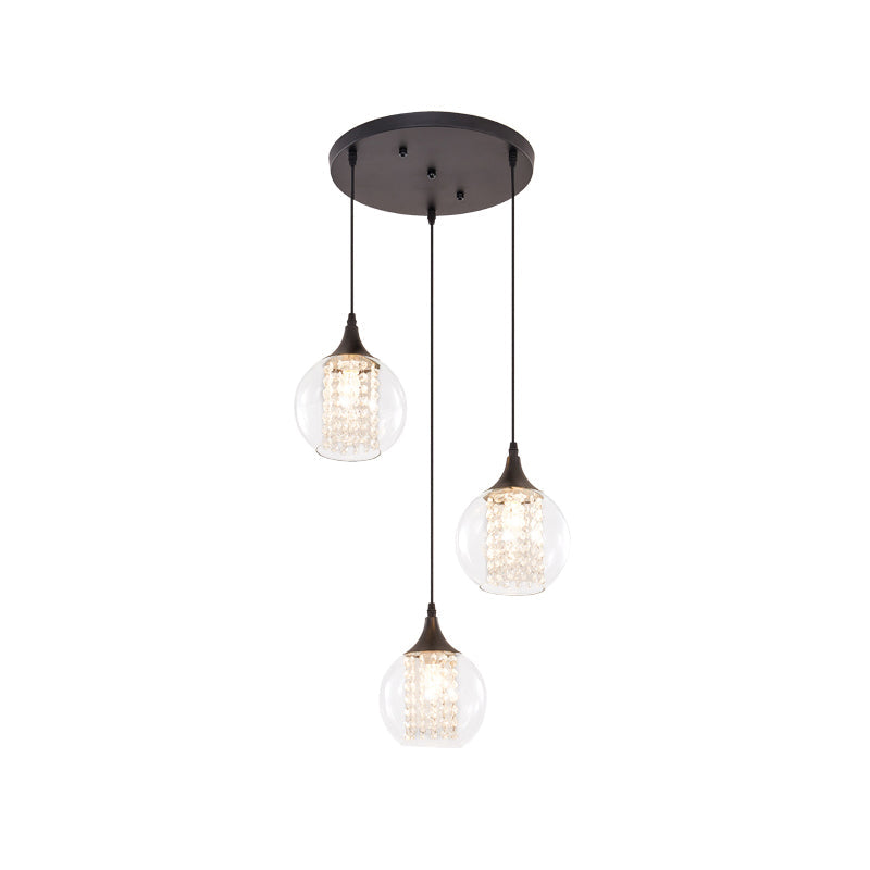 Plafonnier Globe Multi élégant avec verre transparent, 3 ampoules, finition noire - Lampe suspendue de salle à manger moderne