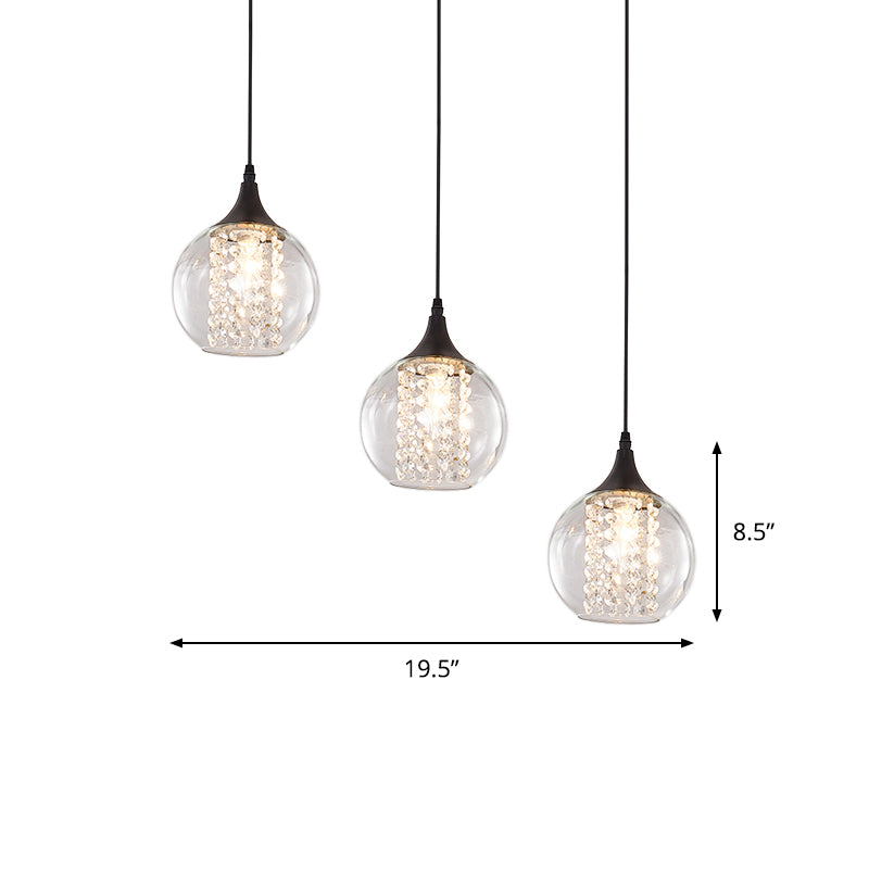 Plafonnier Globe Multi élégant avec verre transparent, 3 ampoules, finition noire - Lampe suspendue de salle à manger moderne