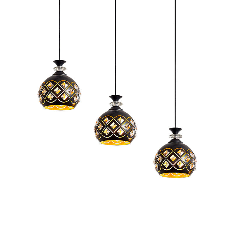 Suspension noire moderne : design globe, ovale et goutte d'eau | Plafonnier en métal à 3 lampes pour table à manger