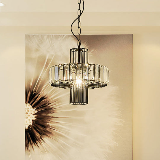 Modern Crystal Block Pendant Lamp - Geometric Black Ceiling Lighting, 1 Head