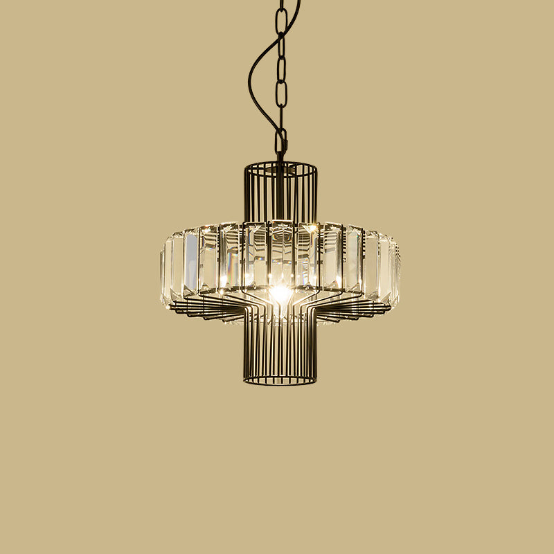 Modern Crystal Block Pendant Lamp - Geometric Black Ceiling Lighting, 1 Head
