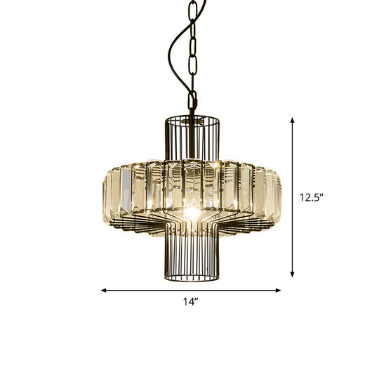 Modern Crystal Block Pendant Lamp - Geometric Black Ceiling Lighting, 1 Head