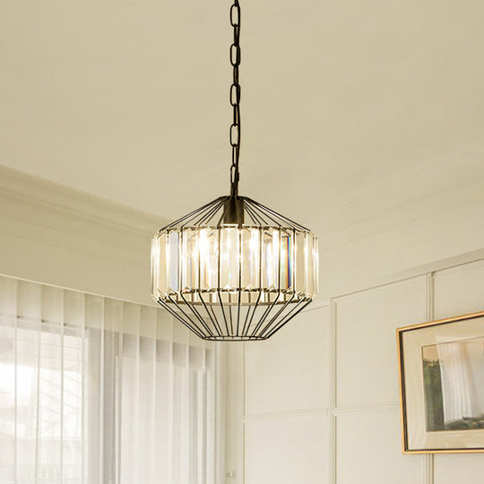 Modern Crystal Block Pendant Lamp - Geometric Black Ceiling Lighting, 1 Head