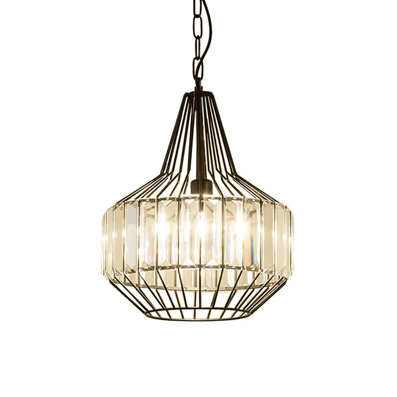 Minimalistic Black Teardrop Pendulum Light with Clear Crystal Rectangle Suspension Lamp