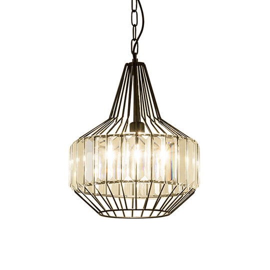 Minimalistic Black Teardrop Pendulum Light with Clear Crystal Rectangle Suspension Lamp