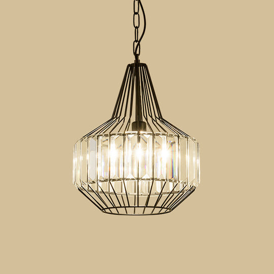 Minimalist Black Crystal Teardrop Pendulum Light With Clear Rectangle Suspension - 1 Bulb