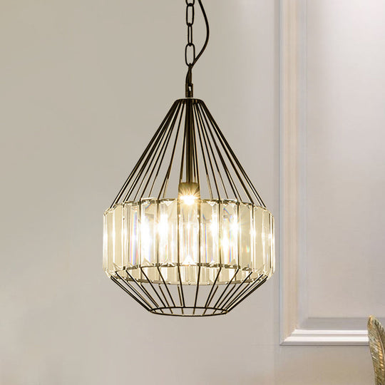 Minimalist Black Crystal Teardrop Pendulum Light With Clear Rectangle Suspension - 1 Bulb / A