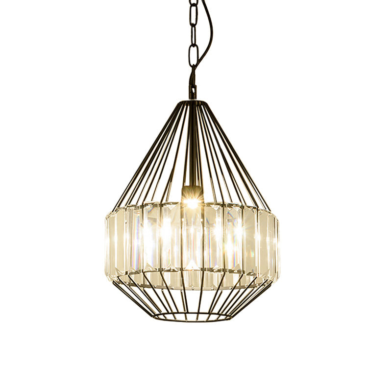 Minimalist Black Crystal Teardrop Pendulum Light With Clear Rectangle Suspension - 1 Bulb