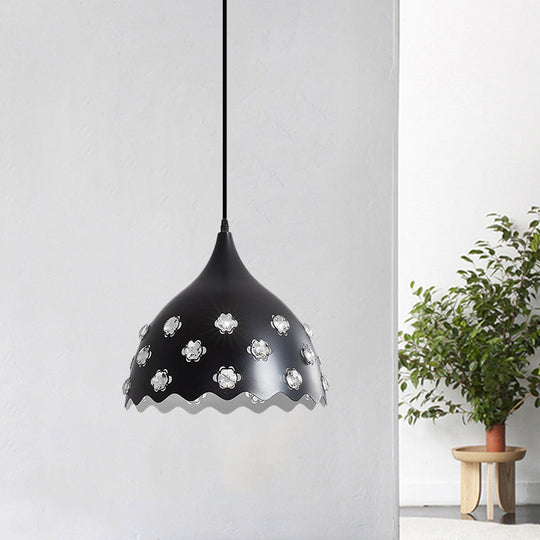 Modern Black Finish Hanging Ceiling Lamp With Onion Metal Shade - 1 Bulb Dining Room Down Lighting