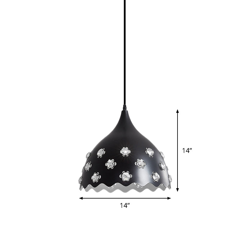 Modern Black Finish Hanging Ceiling Lamp With Onion Metal Shade - 1 Bulb Dining Room Down Lighting