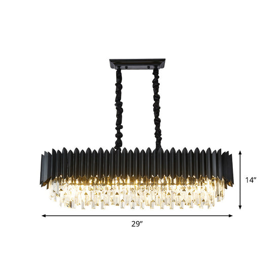 Crystal Prism Island Lamp With 6 Bulbs Black Rectangle Pendant - Contemporary Design