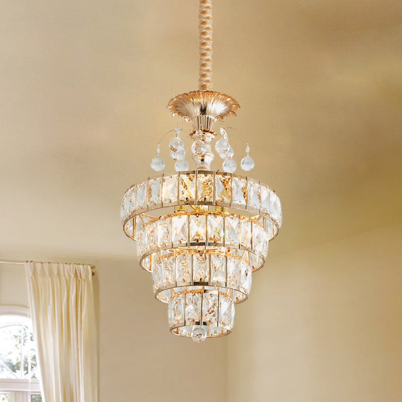 Inlaid Beveled Crystal Pendant: Gold Drop Ceiling Lamp With Traditional Suspension