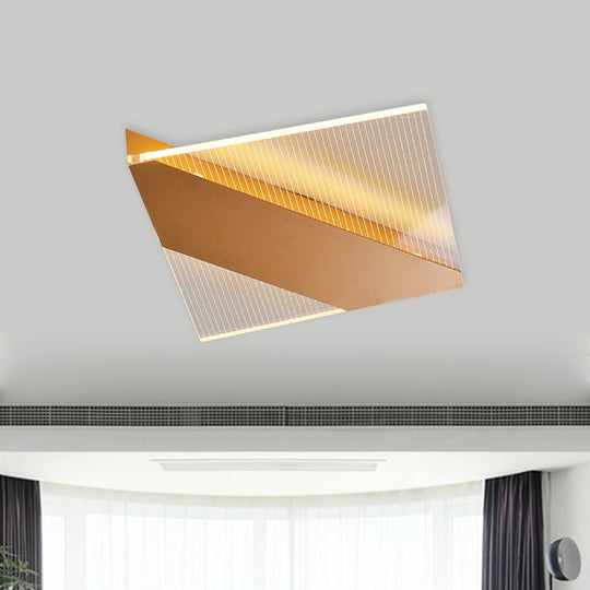 Modern Geometric LED Ceiling Lamp -  Black/White/Gold Flush Mount for Bedroom - White/Warm Light