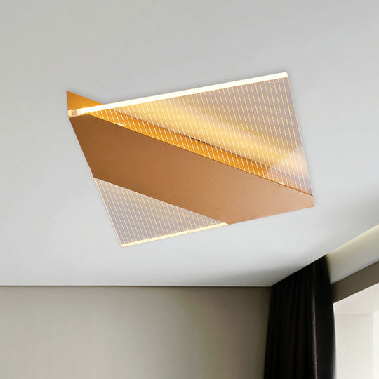 Modern Geometric LED Ceiling Lamp -  Black/White/Gold Flush Mount for Bedroom - White/Warm Light