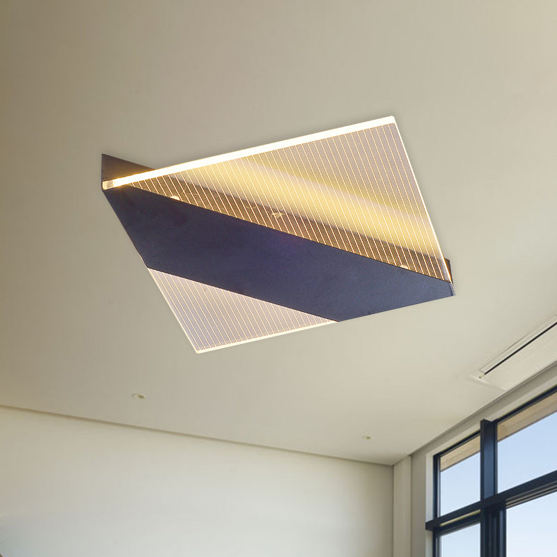 Modern Geometric LED Ceiling Lamp -  Black/White/Gold Flush Mount for Bedroom - White/Warm Light