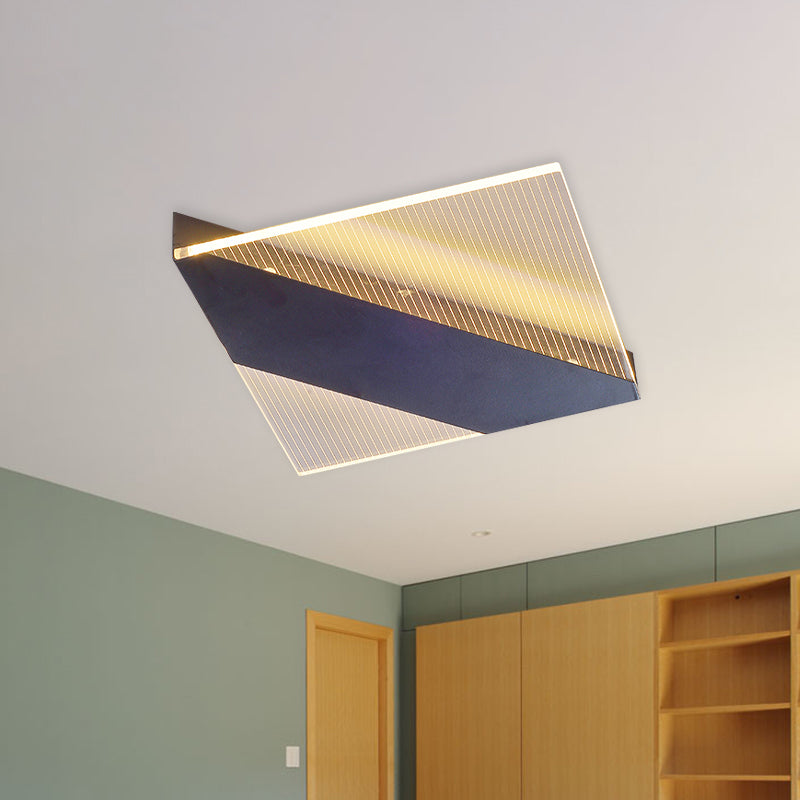 Modern Geometric LED Ceiling Lamp -  Black/White/Gold Flush Mount for Bedroom - White/Warm Light