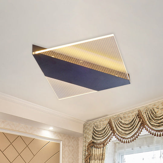 Modern Geometric LED Ceiling Lamp -  Black/White/Gold Flush Mount for Bedroom - White/Warm Light