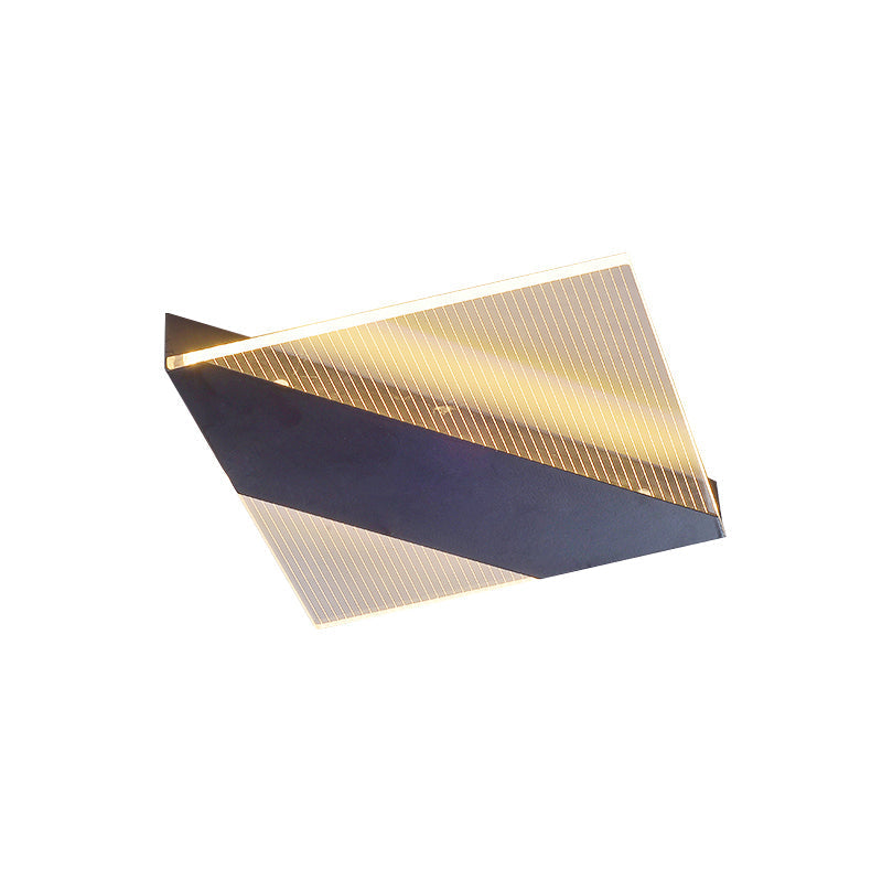Modern Geometric LED Ceiling Lamp -  Black/White/Gold Flush Mount for Bedroom - White/Warm Light