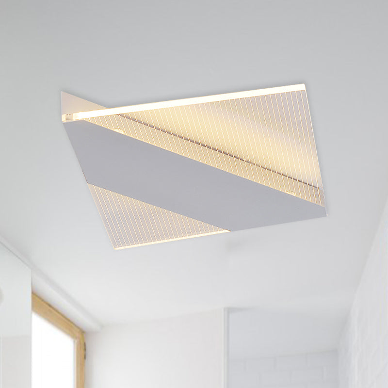 Modern Geometric LED Ceiling Lamp -  Black/White/Gold Flush Mount for Bedroom - White/Warm Light