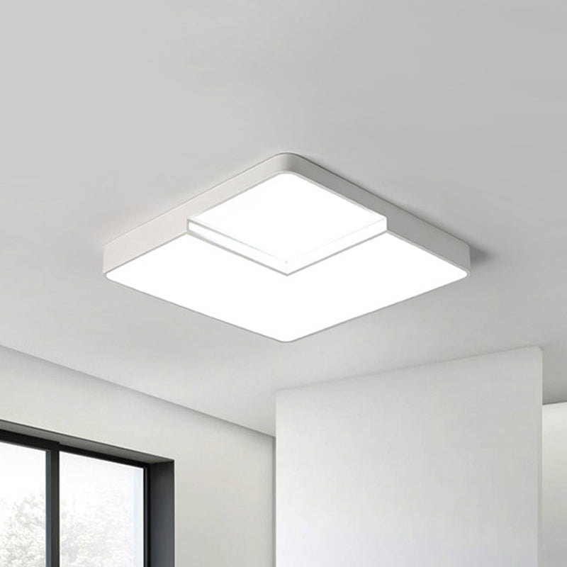 Modern LED Square Flush Mount Ceiling Light Fixture - White/Black, White/Warm Light (16.5"/20.5" W)