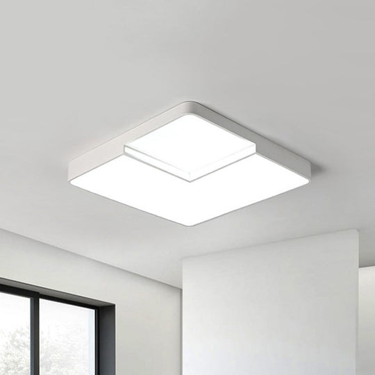 Modern LED Square Flush Mount Ceiling Light Fixture - White/Black, White/Warm Light (16.5"/20.5" W)