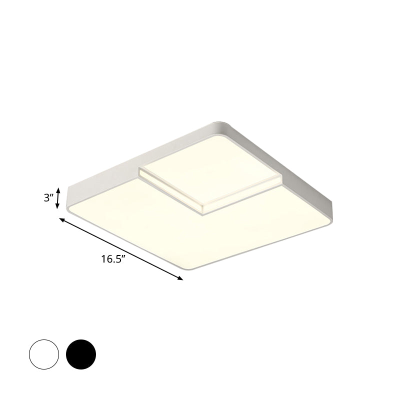 Modern LED Square Flush Mount Ceiling Light Fixture - White/Black, White/Warm Light (16.5"/20.5" W)