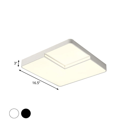 Modern LED Square Flush Mount Ceiling Light Fixture - White/Black, White/Warm Light (16.5"/20.5" W)