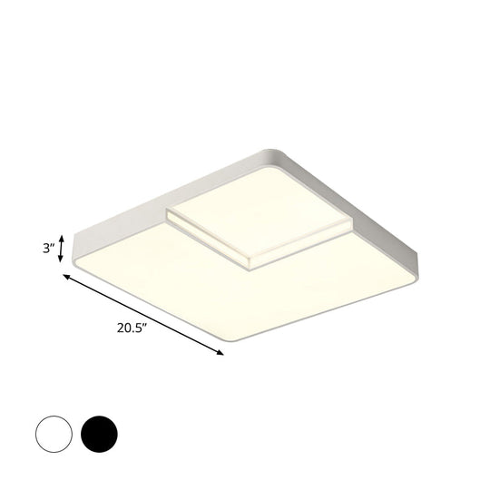 Modern LED Square Flush Mount Ceiling Light Fixture - White/Black, White/Warm Light (16.5"/20.5" W)