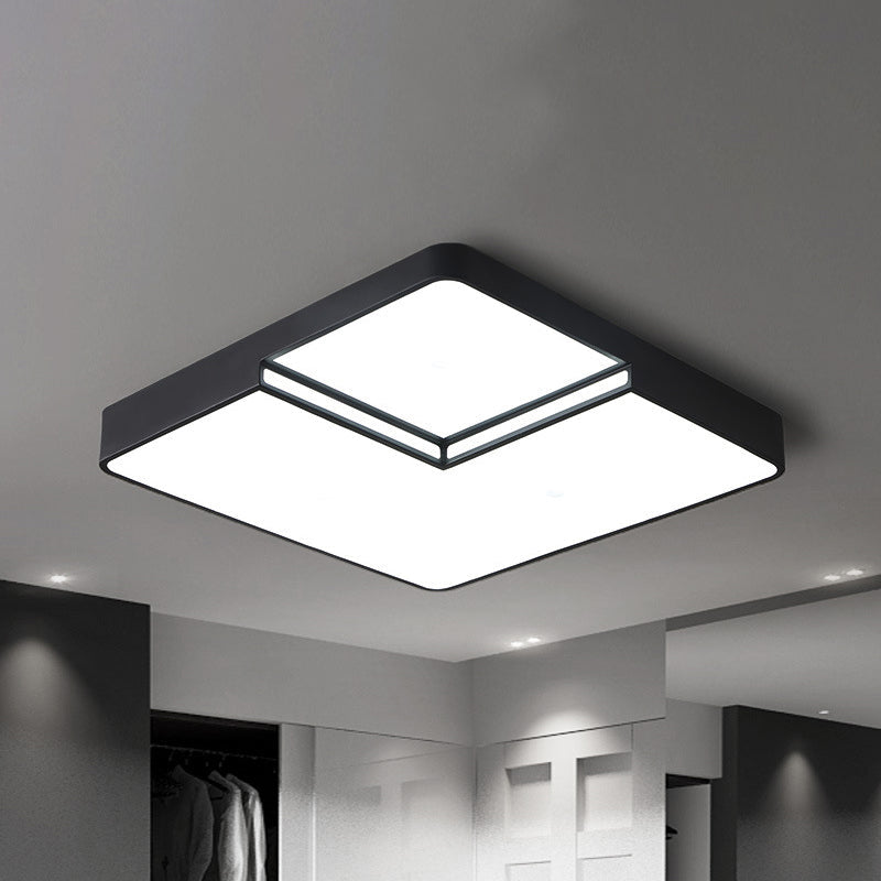Modern LED Square Flush Mount Ceiling Light Fixture - White/Black, White/Warm Light (16.5"/20.5" W)