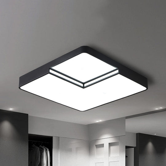 Modern LED Square Flush Mount Ceiling Light Fixture - White/Black, White/Warm Light (16.5"/20.5" W)