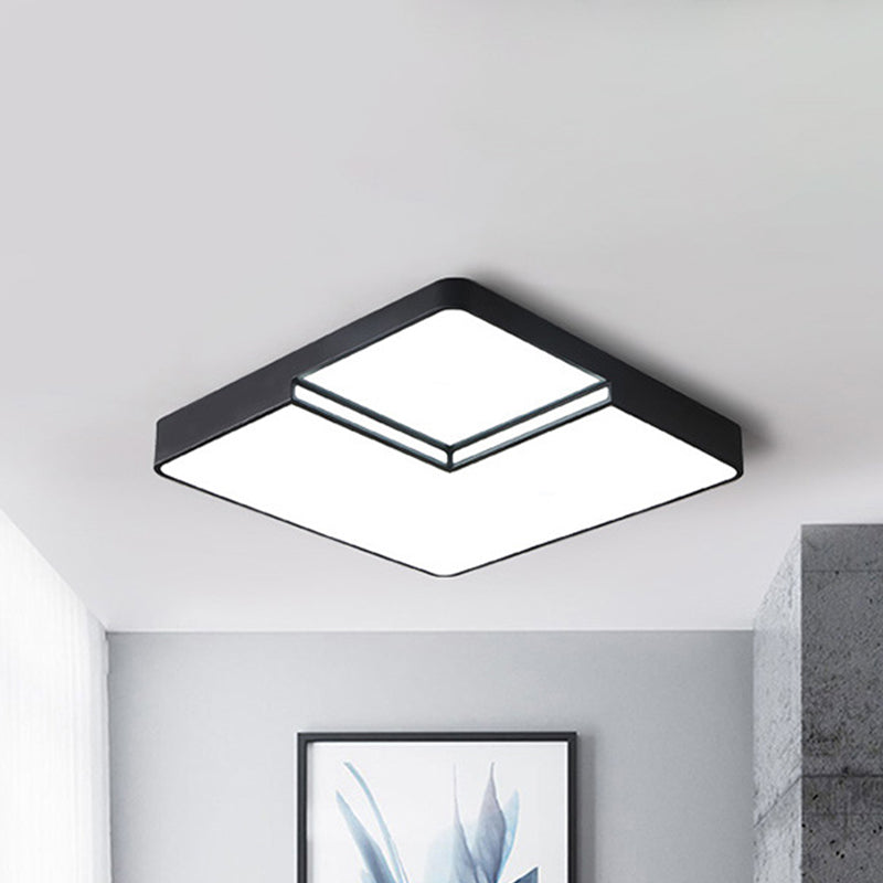 Modern LED Square Flush Mount Ceiling Light Fixture - White/Black, White/Warm Light (16.5"/20.5" W)