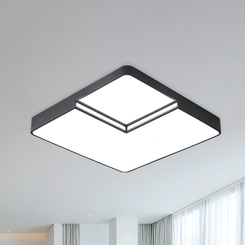 Modern LED Square Flush Mount Ceiling Light Fixture - White/Black, White/Warm Light (16.5"/20.5" W)
