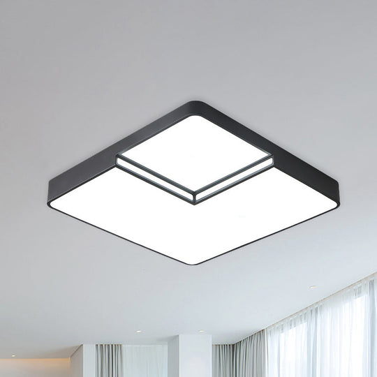 Modern LED Square Flush Mount Ceiling Light Fixture - White/Black, White/Warm Light (16.5"/20.5" W)