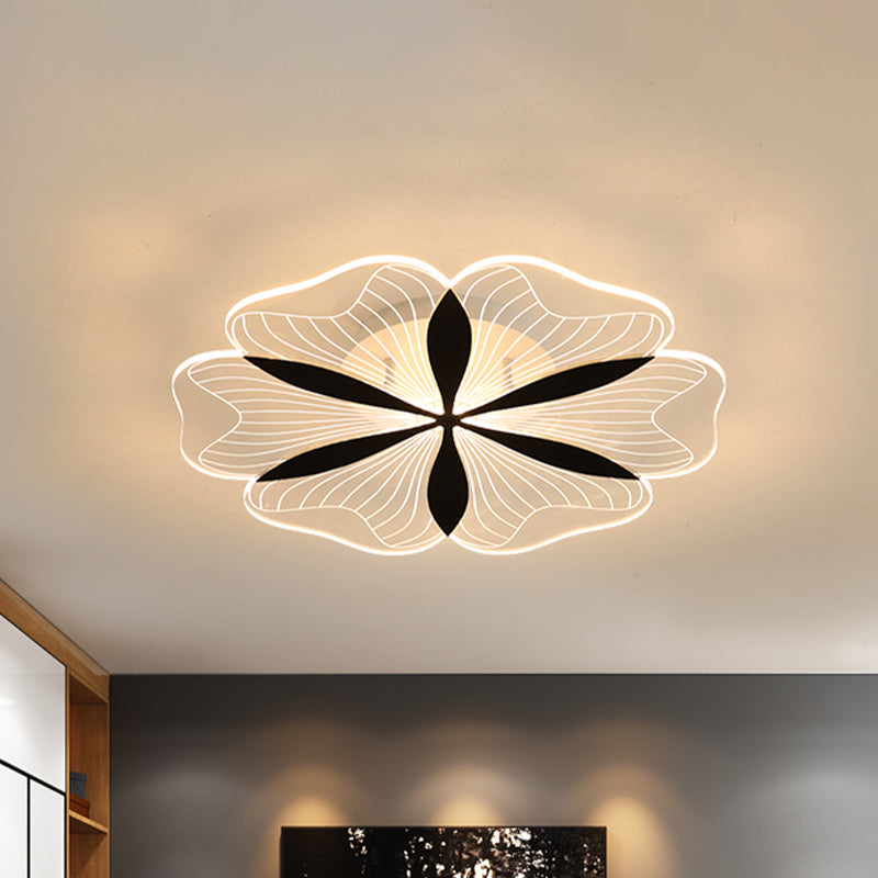 Minimalist Black Floral Flush Mount LED Ceiling Light for Bedroom - White/Warm Light Option