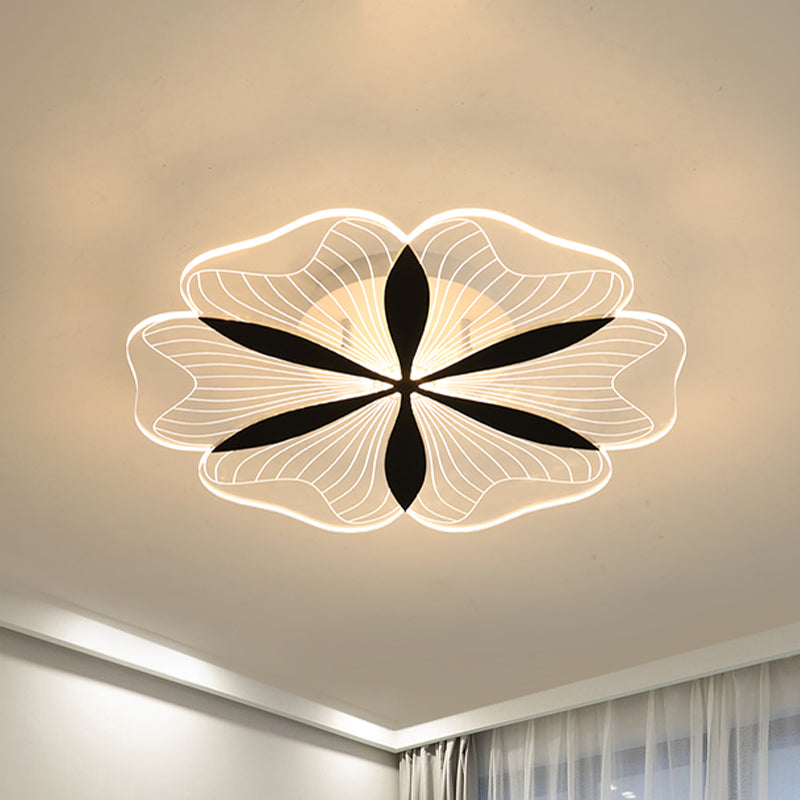 Minimalist Black Floral Flush Mount LED Ceiling Light for Bedroom - White/Warm Light Option