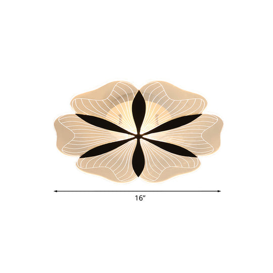 Minimalist Black Floral Flush Mount LED Ceiling Light for Bedroom - White/Warm Light Option