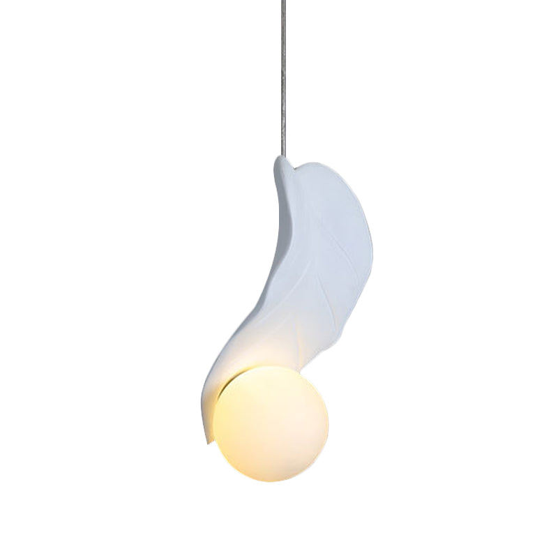 Leaf-Shaped Pendulum Light Macaroon Resin White/Green Led Suspension Lamp In Soft White/Warm Glow