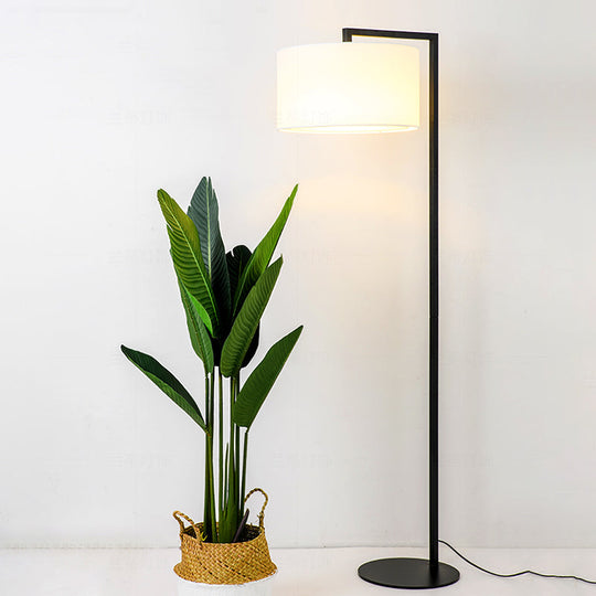 Modern Right Angle Floor Lamp - Simple Metal 1-Head White/Black Fabric Ideal For Living Room Reading