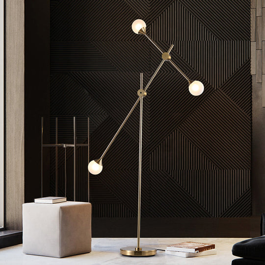 Modern Metal Orb Floor Lamp With Swing Arm Gold Led Lighting & White Glass Shade