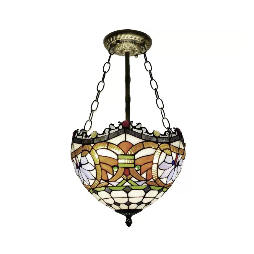 Victorian Tiffany Style Ceiling Fixture - 12"/16" Wide Bowl Design Light