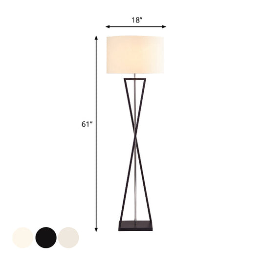 Modern Crossing Line Iron Stand-Up Lamp | 1-Bulb Reading Floor With Drum Shade (White/Black)