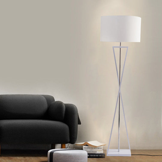 Modern Crossing Line Iron Stand-Up Lamp | 1-Bulb Reading Floor With Drum Shade (White/Black)
